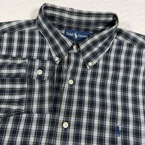 Ralph Lauren Blake Shirt Mens XL Blue Green Plaid Cotton Button Down Preppy EUC